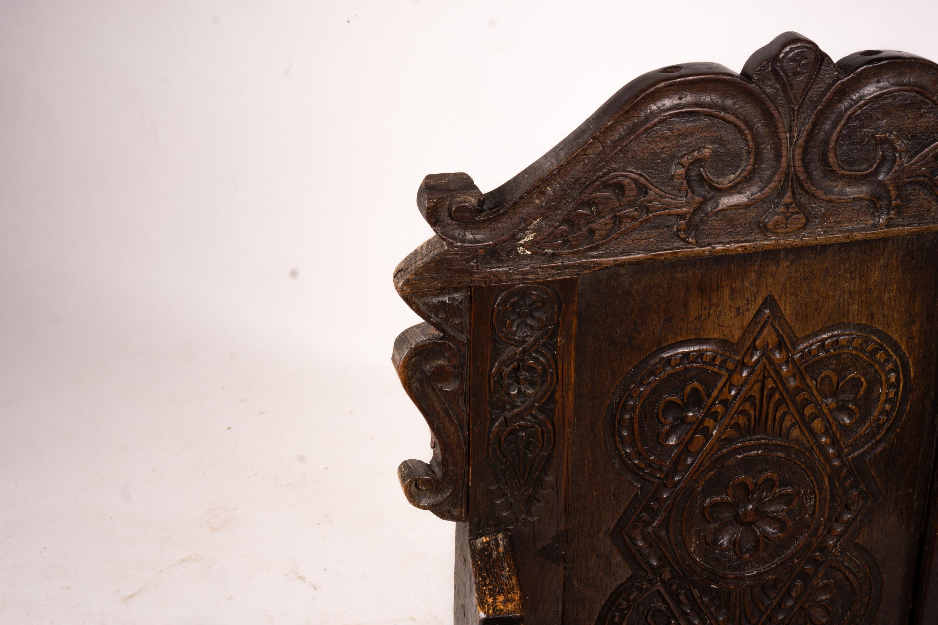 A 17th century style oak Wainscot chair, width 54cm, depth 52cm, height 104cm